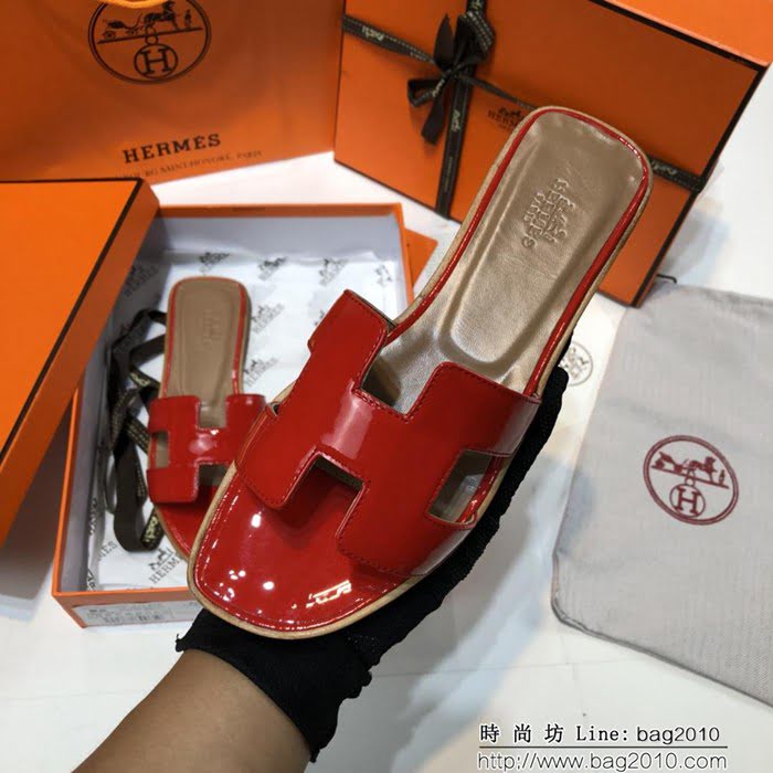 HERMES愛馬仕 頂級品質 2018漆皮系列 貴婦拖鞋 休閒百搭款 真皮底女拖鞋  dsX1409